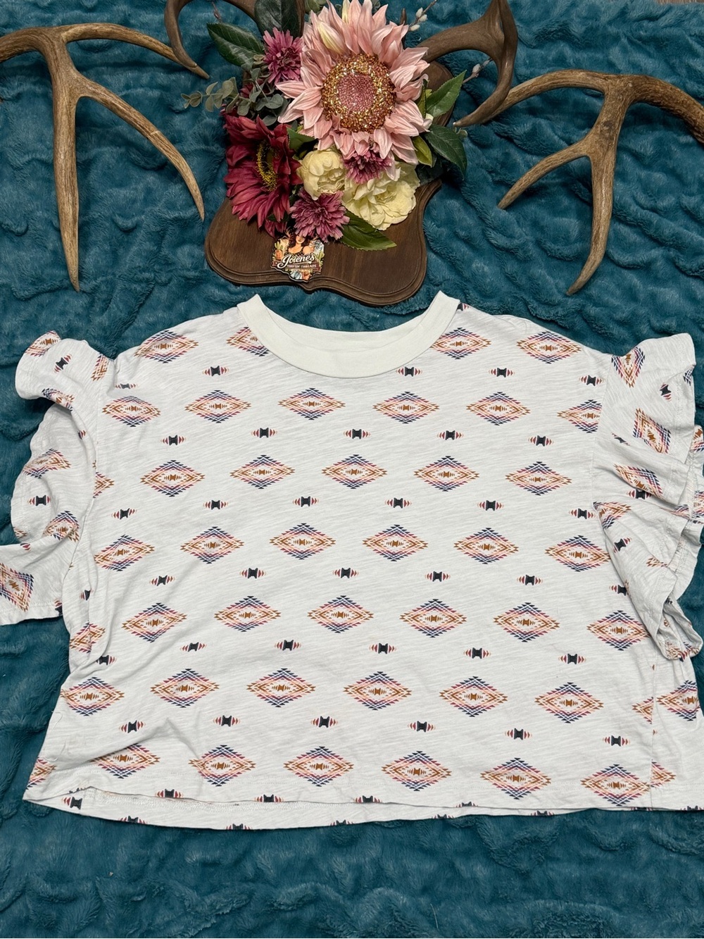 Wrangler Retro Women’s Large Cropped Western Boho Ruffle Sleeve Top